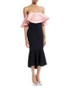 Eminonu Two-tone Ruffle Off-shoulder Dress