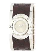 Stainless Steel & Leather Twirl Flip Bangle Watch