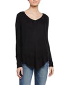 Scoop-neck Long-sleeve High-low Waffle Top
