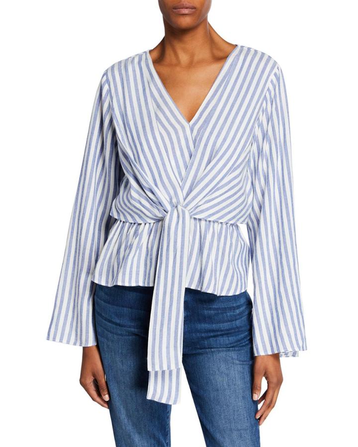 Striped Peplum Bell-sleeve Top