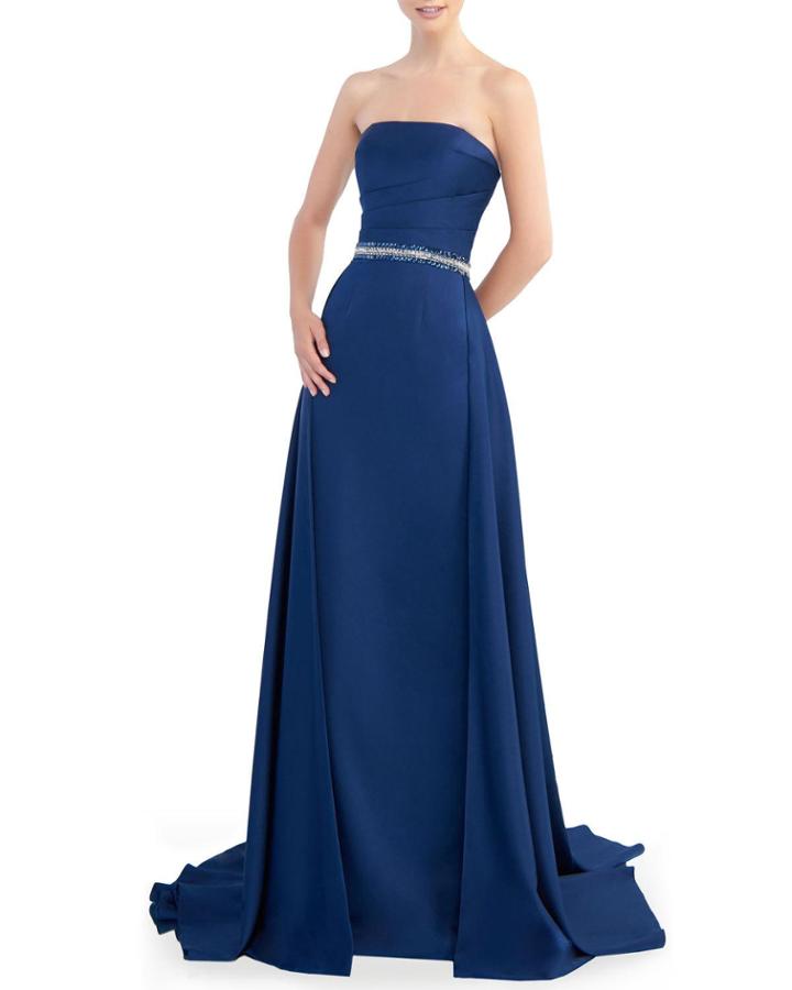 Strapless Crystal-waist Column Gown
