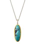 Galapagos Narrow Oval Pendant Necklace, Turquoise