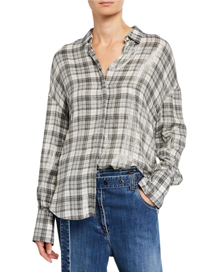 Oversized Shimmer Button-front Cardigan