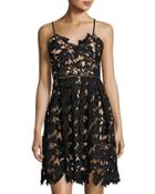 Sleeveless Lace-overlay Dress, Nude