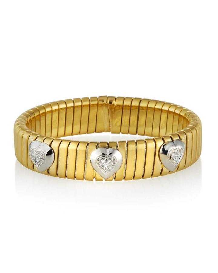 Estate 18k White & Yellow Gold Diamond Heart Bracelet