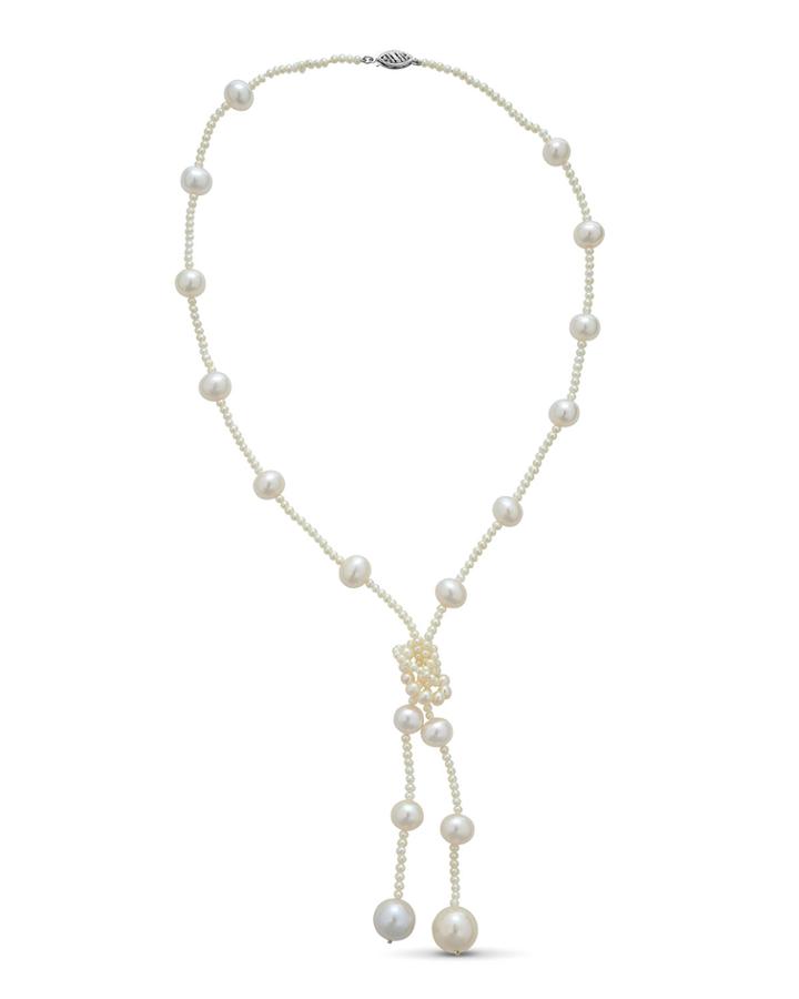 14k White Gold Casual Elegance Pearl Lariat Necklace
