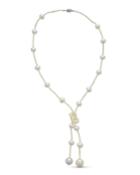14k White Gold Casual Elegance Pearl Lariat Necklace