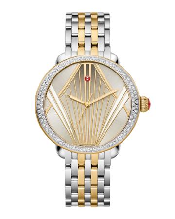 16mm Serein Gold/steel Bracelet Watch W/ City Lights Dial & Diamonds