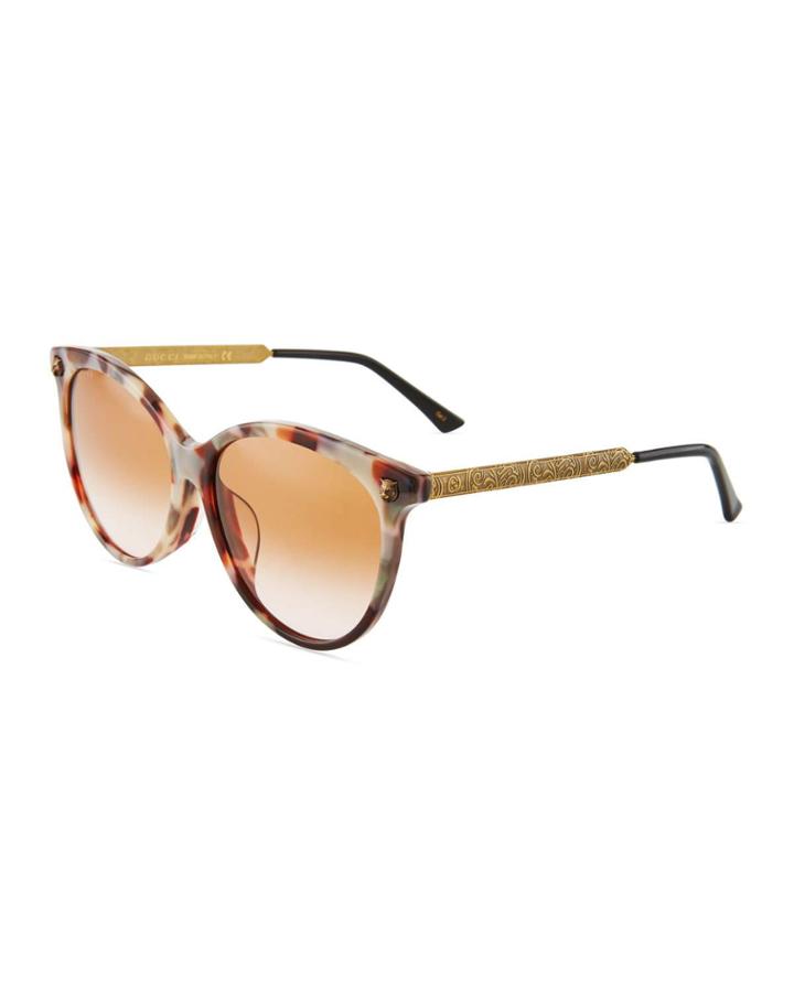 Round Acetate/metal Tiger Sunglasses With Gradient