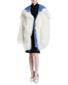 Drawstring-waist Cape-hood Canvas Shearling Reversible Coat