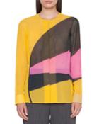 Sunrise-panel Georgette Button-front Blouse