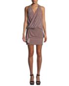 Valere Striped Velvet Draped-front Halter Dress