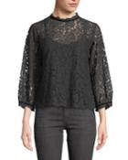 High-neck Lace 3/4-sleeve Blouse