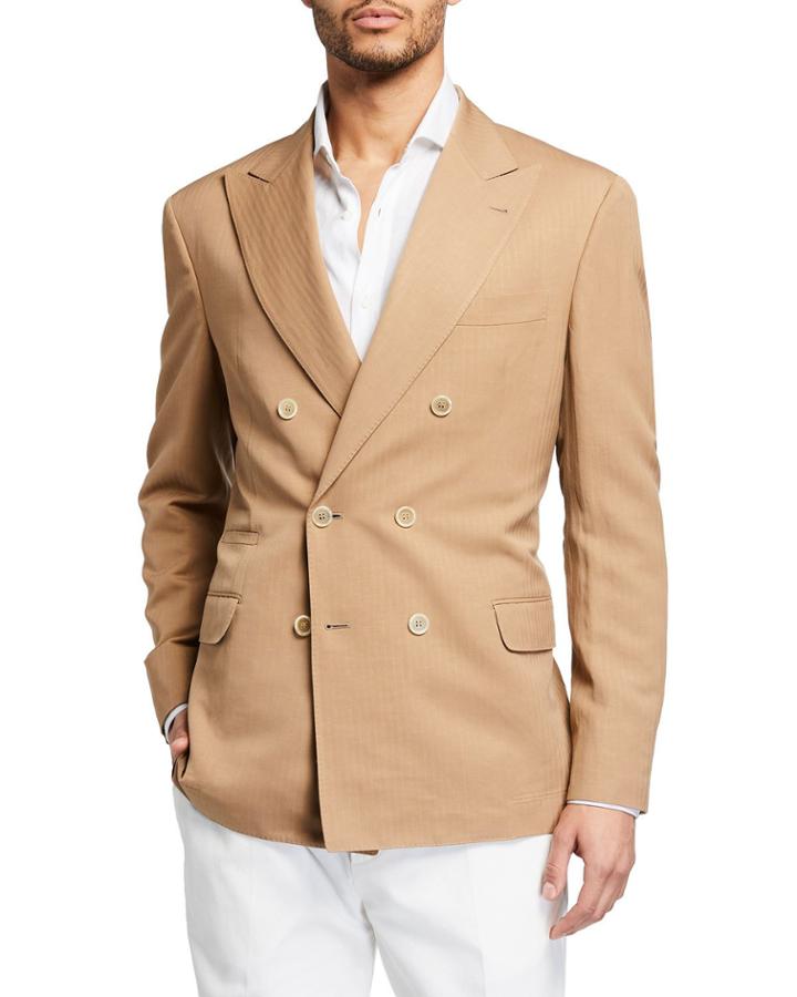Men's Peak Lapel Double Breast Wool/linen Blazer