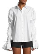 Button-down Lace-up Sleeve Cotton