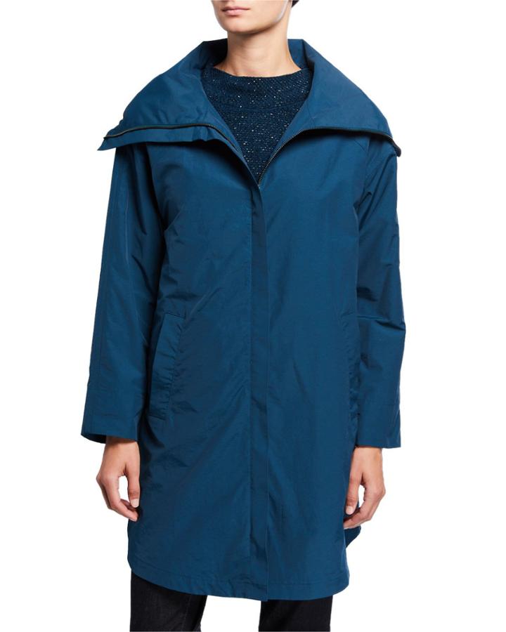 Petite High-collar Zip-front Organic Cotton/nylon Coat