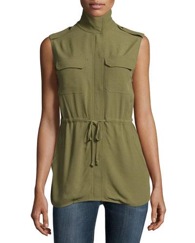 Zip-front Crepe Vest, Cypress