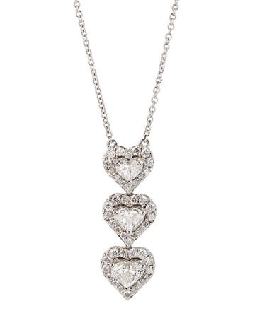 18k White Gold Lovely-cut Diamond 3-heart Necklace