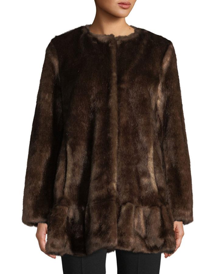 Faux-fur Mink Coat, Dark Brown
