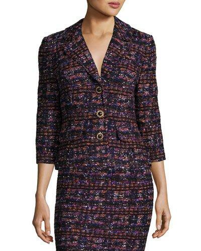 Tweed 3/4-sleeve Jacket, Black Pattern