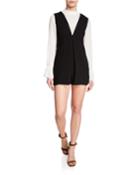 Colorblock Contrast Long-sleeve Draped Romper