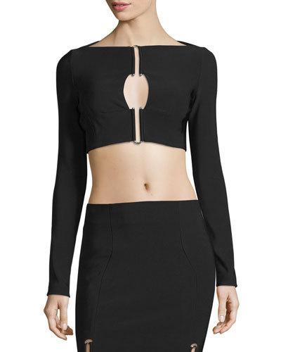 Pierced Open-keyhole Crop Top, Black