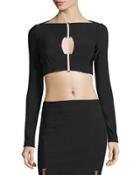 Pierced Open-keyhole Crop Top, Black