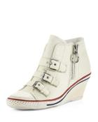 Gin Bis Buckled Leather Wedge Sneaker, Off White