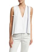 Striped Sleeveless V-neck Blouse,