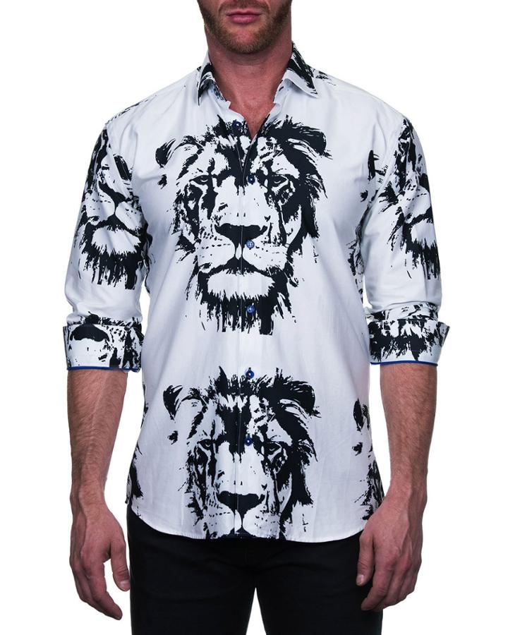 Men's Fibonacci Shaped Sport Shirt - Lion Draw White
