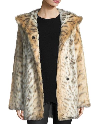 Hooded Snow-leopard-print Faux-fur Jacket
