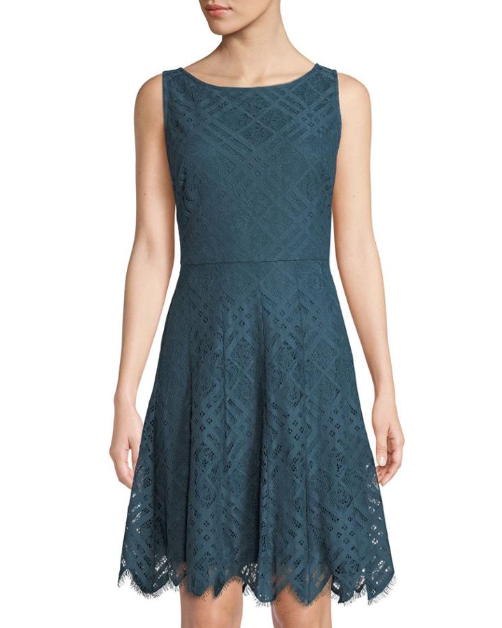 Lattice-lace Scalloped Fit & Flare Dress