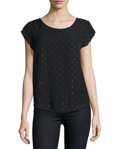 Rancher N Metallic-trimmed Silk Blouse, Caviar/gold