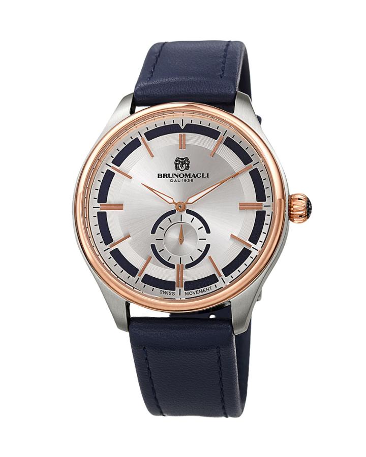 Men's Classic 42mm Watch W/ Italian Leather Strap, Blue/two-tone