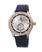 Men's Classic 42mm Watch W/ Italian Leather Strap, Blue/two-tone