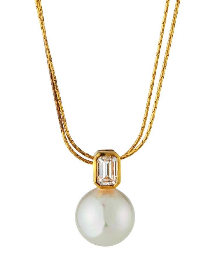 2-strand Cubic Zirconia & Pearl Pendant Necklace