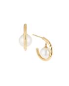 14k Gold Pearl Hoop Dangle Earrings
