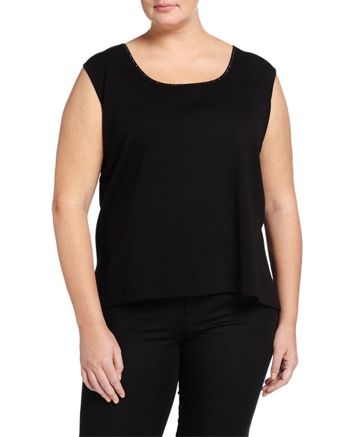 Ming Wang Plus Stud-trim Basic Knit Tank, Black, Women's,
