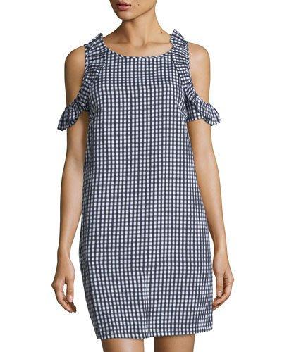 Ruffled Cold-shoulder Gingham Dress