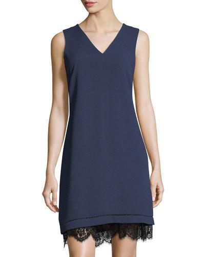 Hammered Crepe Lace-trim Dress