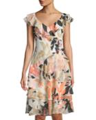 Stamped Leaves Sunset V-neck Ruffle-trimmed
