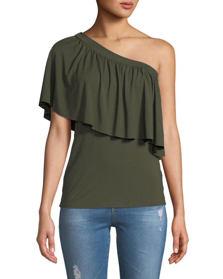 Ruffled One-shoulder Jersey Top