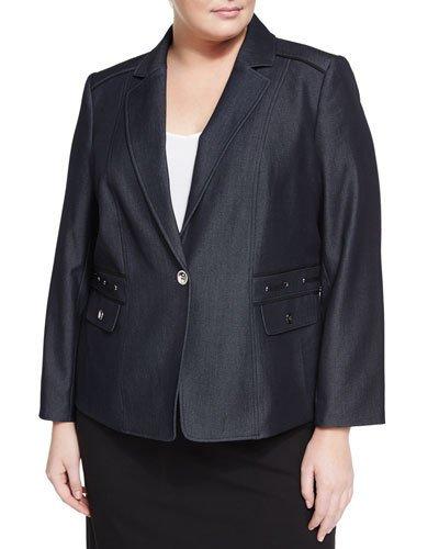 Denim One-button Jacket, Blue,