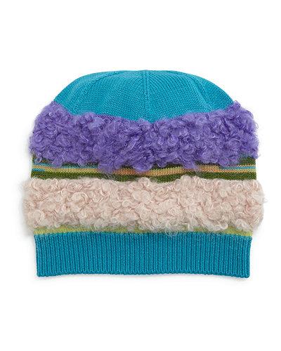 Fuzzy Striped Knit Hat