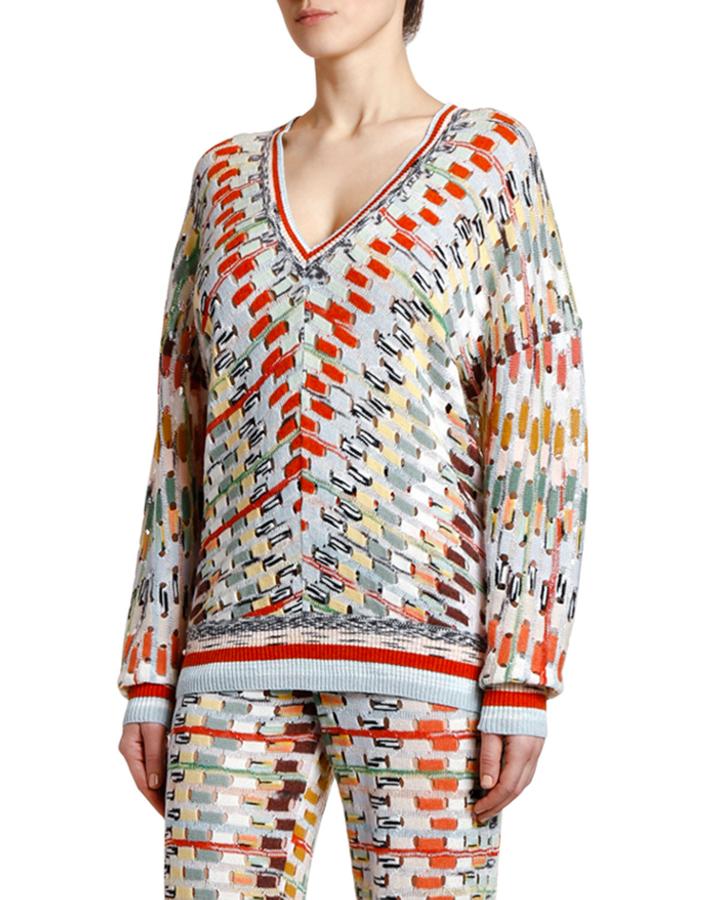 V-neck Open Weave Space-dye