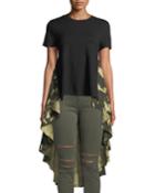 Flared Back High-low Camo Top