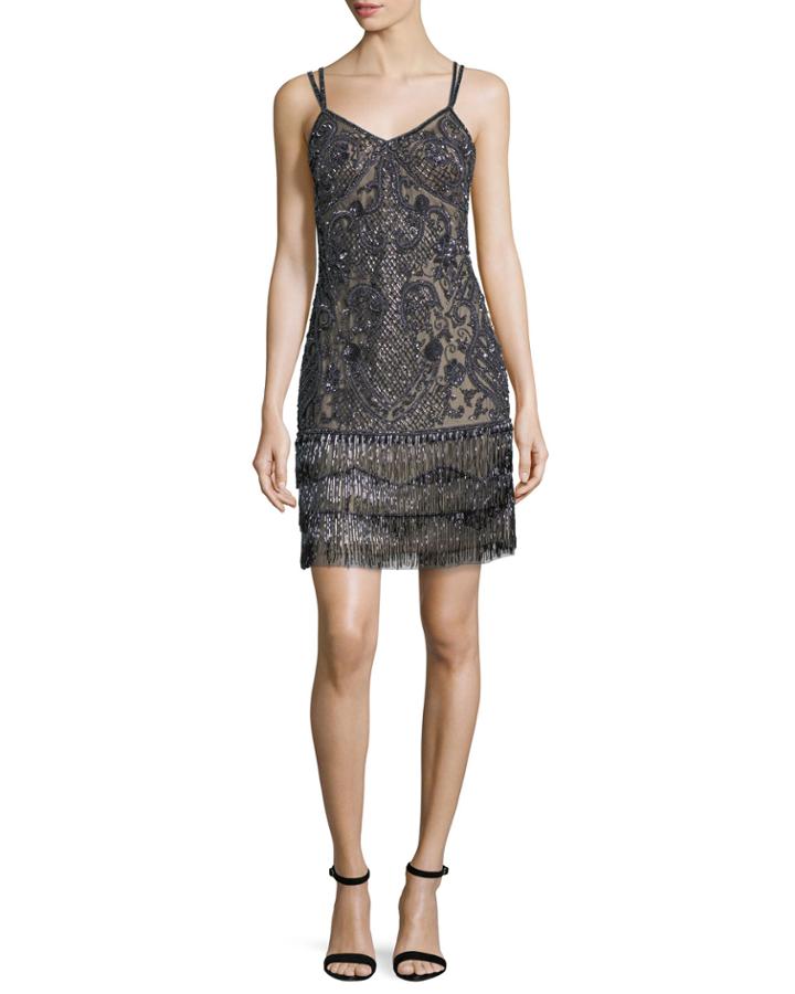 Beaded Fringe Embellished Cocktail Dress