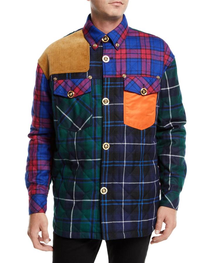 Men's Multi-patch Button-front Shirt Jacket W/ Embossed Buttons