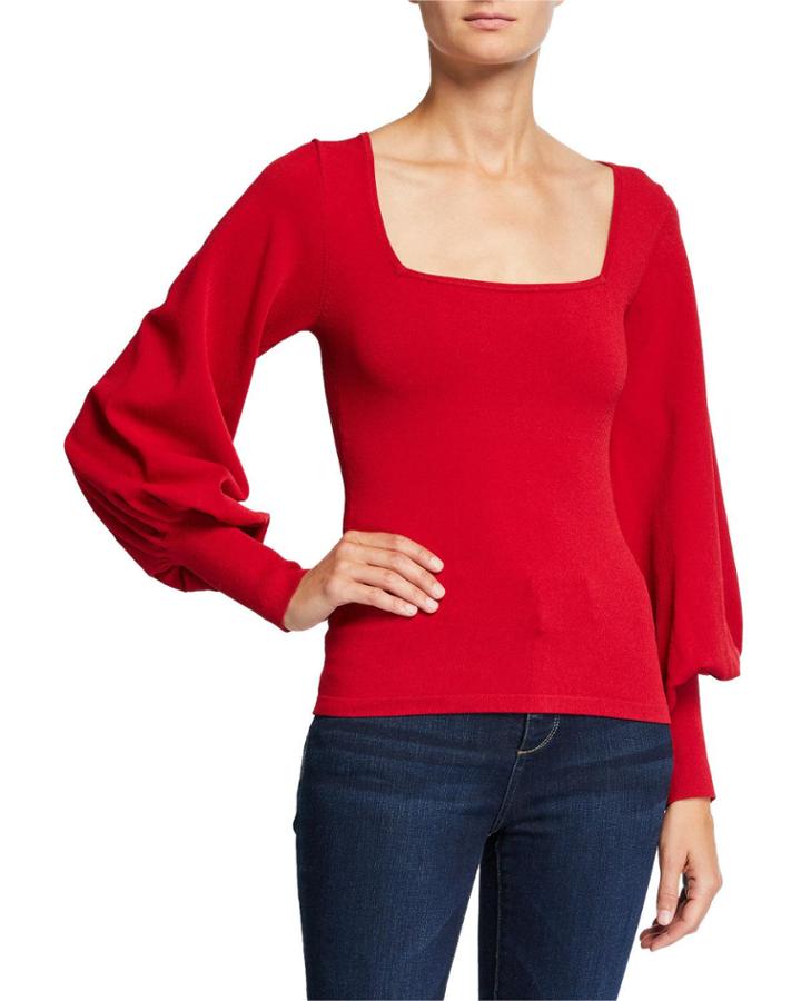 Bishop-sleeve Square-neck