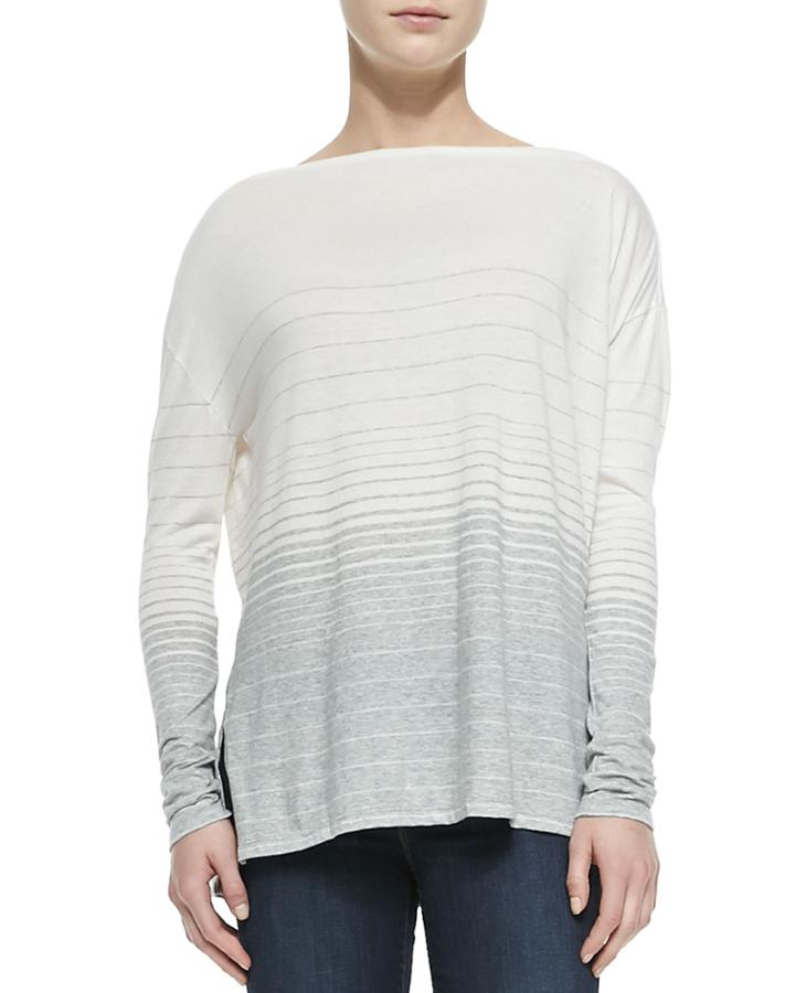 Vince Striped Jersey Boat-neck Tee, Off White-gray, Women's, Size: Medium, Off White/h. Grey